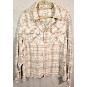 Topman Plaid Overshirt Jacket XXL White Orange-Brown Shacket Button Front Cotton